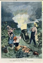 Experimenteren met een kanon om hagelschade aan wijnstokken te voorkomen, uit Le Petit Journal, 23 februari 1900
